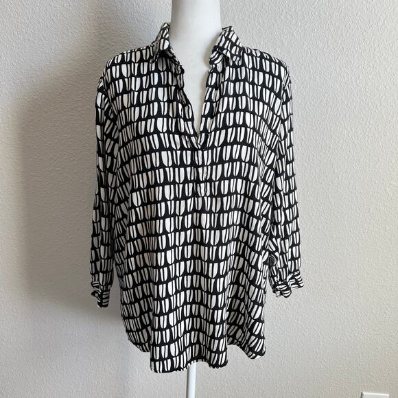 Rock Flower Paper 3/4 Sleeve V-neck Tunic Top Women's S Relaxed All Over Print - Picture 1 of 7